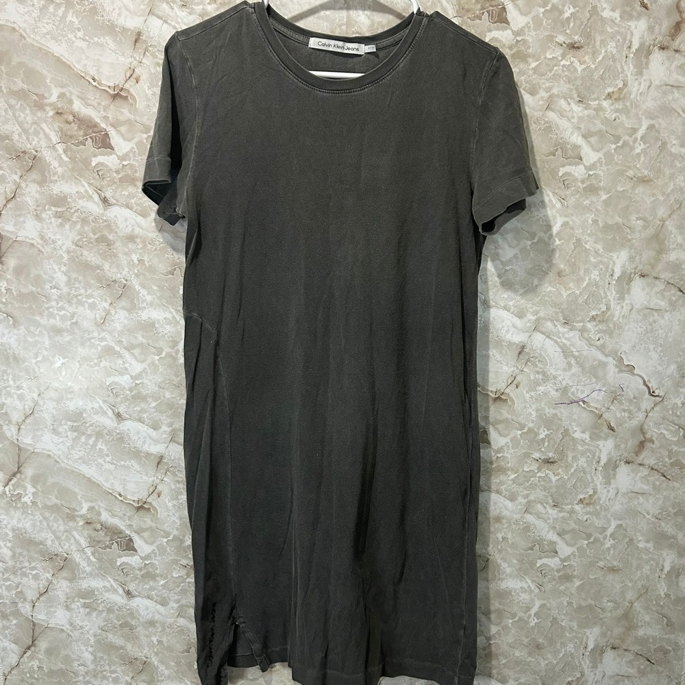 Calvin Klein Jeans Women's Gray T-Shirt Dress Mini Casual Cotton Blend
